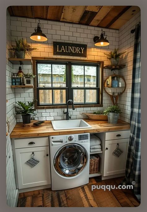 Cosy Laundry Room, Laundry Room Powder Room Combo, Laundry In The Kitchen, Laundry Pantry Combo Ideas, Bathroom Laundry Room Combo, Duplex Renovation, Cottage Laundry Room, Laundry Room Combo, Laundry Station