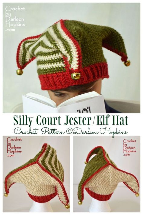 Silly Court Jester / Elf Hat Crochet Patterns Cute Hats Crochet, Knitted Things Ideas, Jester Crochet Hat, Crochet Clown Hat Free Pattern, Jester Hat Crochet Pattern, Jester Hat Sewing Pattern, Diy Jester Hat, Crochet Jester Hat Pattern Free, Silly Crochet Hats