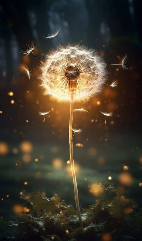 Light Asthetics Photos, Peaceful Photos, Peaceful Images, Dandelion Pictures, Dandelion Wallpaper, Glowing Flowers, Dandelion Art, Flower Background Images, Blowing In The Wind