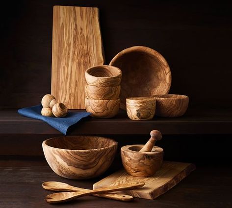 Wood Salt Cellar, Serving Bowls Ceramic, Olive Wood Bowl, Wood Serving Bowl, Wood Salad Bowls, Cottage Interiors, Wooden Utensils, Wood Bowls, Mortar And Pestle