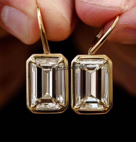 Emerald Cut Drop Earrings, Emerald Cut Earrings, Emerald Drop Earrings, Earring Bridal, Emerald Earrings Drop, Bridal Earring, Bezel Set Earrings, Earrings Emerald, Bezel Earrings