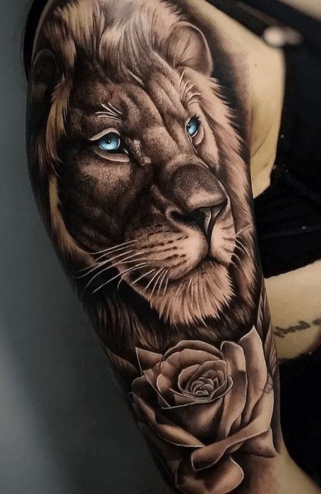 40 Fierce Lion Tattoo Designs & Meaning - The Trend Spotter Fierce Lion Tattoo, Rose Butterfly Tattoo, Best Shoulder Tattoos, Shoulder Tattoos For Men, Fierce Lion, Tattoo Lion, The Trend Spotter, Lion Tattoos, Rose Butterfly