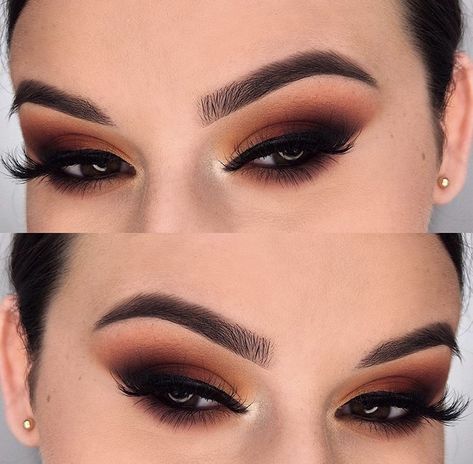 Brown Eye Fall Makeup, Autumn Smokey Eye, Cute Fall Makeup Looks Brown Eyes, Rust Brown Eye Makeup, Fall Makeup Eyeshadow, Autumnal Bridal Makeup, Makeup Ideas For Thanksgiving, Dramatic Fall Makeup, Thanksgiving Day Makeup