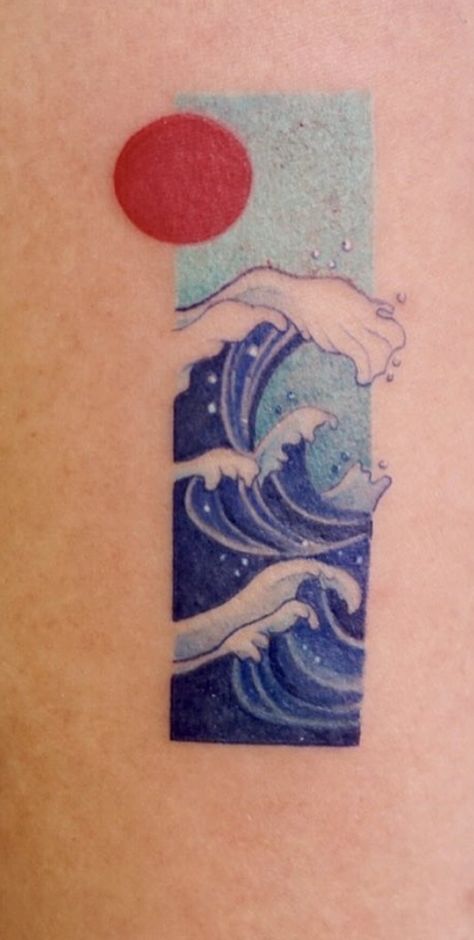 Ukiyo-e Tattoo Style, Japanese Waves Tattoo Design, Great Wave Off Kanagawa Tattoo, Japanese Mountain Tattoo, Japanese Wave Tattoos, Colored Tattoo, Wave Tattoo Design, Pineapple Tattoo, Japanese Mountains