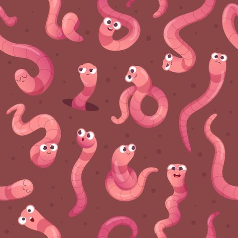 Worm Background, In Action Poses, Poses Funny, Earthworms, Seamless Background, Action Poses, Background Illustration, Vector Photo, Premium Vector