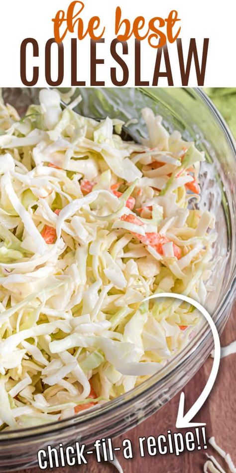 If you're looking to make the very best coleslaw recipe, this copycat Chick-fil-A Cole Slaw is made for you! Creamy and delicious, it's the perfect potluck recipe. Chic Filet Coleslaw, Simple Cole Slaw Dressing Recipe, Coleslaw Recipe Vinegar And Mayo, Chik Fil A Coleslaw Recipe, How To Make Cold Slaw, Chic Fil A Coleslaw Recipe, Best Homemade Coleslaw Recipe, Chick Filet Coleslaw, Cawlslaw Recipe