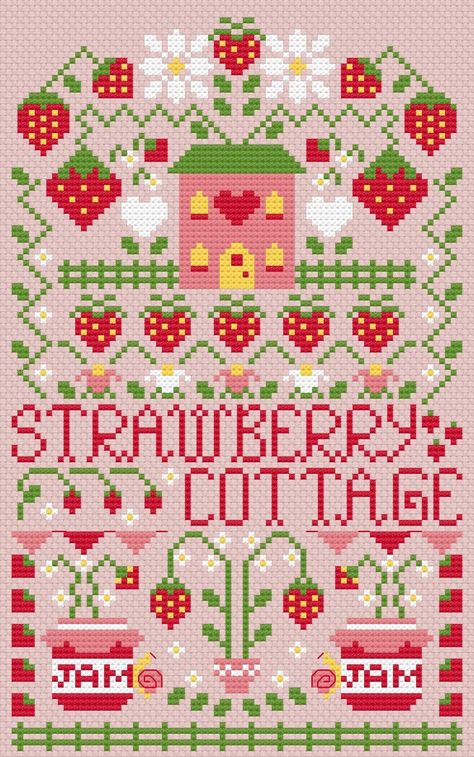 Flower Cross Stitch Bookmark, Whimsical Cross Stitch, Cherry Cross Stitch, Cute Cross Stitch Patterns, Strawberry Cross Stitch, Vintage Cross Stitch Patterns, Cottage Cross Stitch, Friends Cross Stitch, Plant Cross Stitch