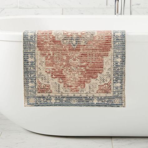 Heirloom Bath Mat | West Elm Bathroom Rugs Ideas Master, Bath Mats Bathroom Ideas, Bath Runner, Cute Bath Mats, Japanese Philosophy, West Elm Kids, Cotton Bath Mats, Marina Blue, Bath Linens