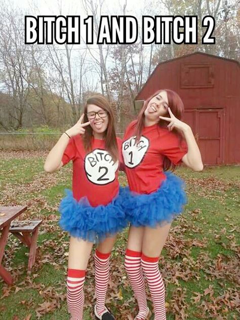 Best friend matching costumes. Bitch one and Bitch two. Friend Matching Costumes, Best Friend Matching Costumes, Twin Ideas, Best Friend Costumes, Best Friend Matching, Friend Costumes, Cute Group Halloween Costumes, Sibling Poses, Matching Costumes