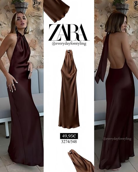 Satin Dress Brown, Brown Maxi Dress, Wedding Wishlist, Zara Style, Zara Outfit, Dress Zara, Zara Fashion, Brown Dress, Satin Dress