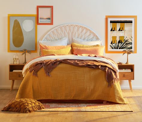 Casual Bedroom, Visual Resume, Rattan Headboard, Warm Colours, Linen Sheet Sets, Sun Shine, Brown Walls, Master Bedrooms, Summer Memories