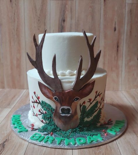 Buck Birthday Cake, Horned Animals, Deer Cake, Hunting Cake, Deer Cakes, Deer Theme, Birthday Planning, Cakes For Men, Decorated Cakes