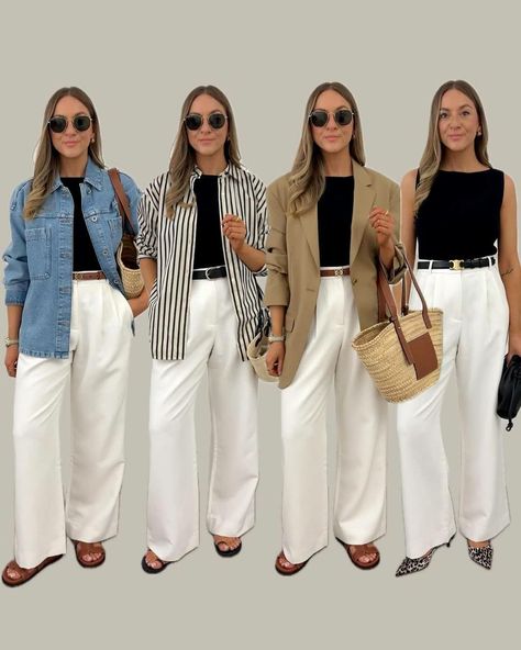 Off White Pants Outfit, White Jeans Outfit Summer, White Pants Outfit Summer, White Trousers Outfit, Semi Formal Mujer, White Jeans Summer, 10 Ways To Wear, White Pants Outfit, Off White Pants