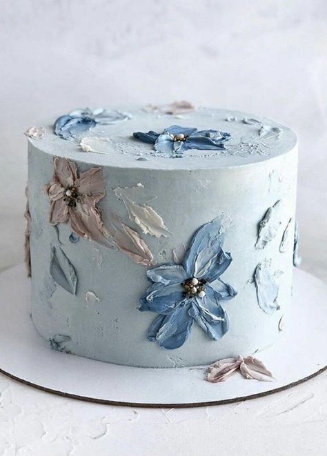 Beaufort Wedding, Gold Birthday Cake, Fancy Cupcakes, Birthday Cake With Flowers, Elegant Birthday Cakes, Creative Cake Decorating, Blue Cakes, Cake Decorating Designs, Painted Cakes