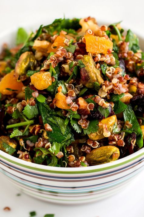 NYT Cooking: Dr. David Eisenberg of the Harvard School of Public Health… Jewel Salad, Rainbow Quinoa Salad, Moroccan Quinoa, Cooking Quinoa, Winter Salads, Quinoa Salad Recipe, Rainbow Salad, Red Quinoa, Farro Salad