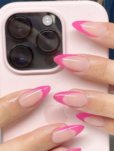 Pink  Collar   Geometric Color Nails Embellished   Nail,Hand & Foot Care Almond Nails Pink, Rave Nails, Pink French Nails, Apple 6, Romantic Nails, Cute Acrylic Nail Designs, Pink Nail Art, French Nail Designs, Almond Nail