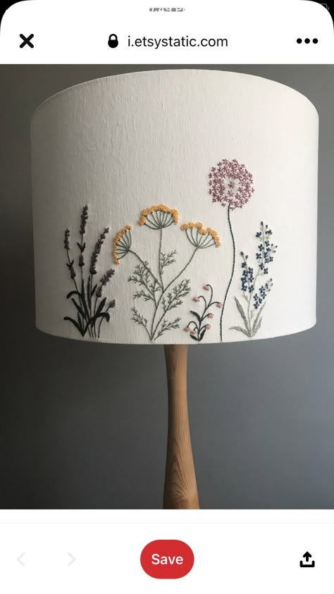 Lamp Shade Embroidery, Embroidered Lampshade Diy, Embroider Lamp Shade, Lampshade Embroidery, Embroidery Lampshade, Embroidered Lampshade, Unique Lamp Shades, Green Room Decor, Flower Lamp Shade