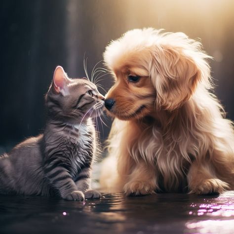 Dogs Cats Together, Puppy Wallpaper, Cute Animals Puppies, Cute Love Wallpapers, Dog Wallpaper, Dog Illustration, Dog And Cat, Cute Cats And Dogs, Cute Little Animals