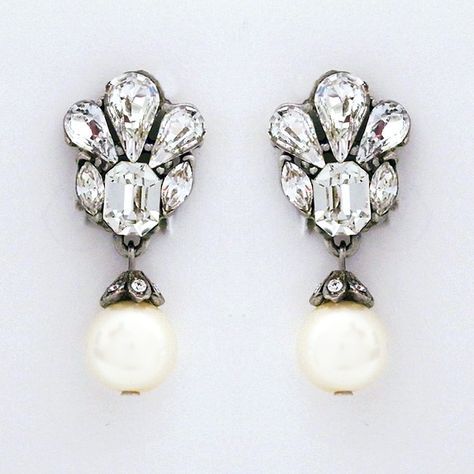 Deco glam pearl drop earrings in a clip-on style! Crystal cluster hosts a 10mm ivory pearl drop with a paddle back clip-on clasp. Designed by Ben-Amun. See more here: https://perfectdetails.com/92203.htm Earring Styles, Wedding Clip, Simple Hoop Earrings, Bridal Earrings Drop, Pearl Earrings Wedding, Faux Pearl Earrings, Bridal Earrings Pearl, Ivory Pearl, Crystal Drop Earrings