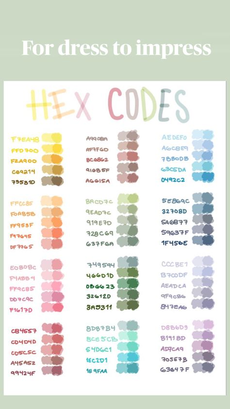 Color Coding Notes, Fancy Dress Code, Bloxburg Decals Codes Aesthetic, Printable Wall Collage, Ipad Hacks, Color Design Inspiration, Hex Color Palette, Hex Codes, Hex Color Codes