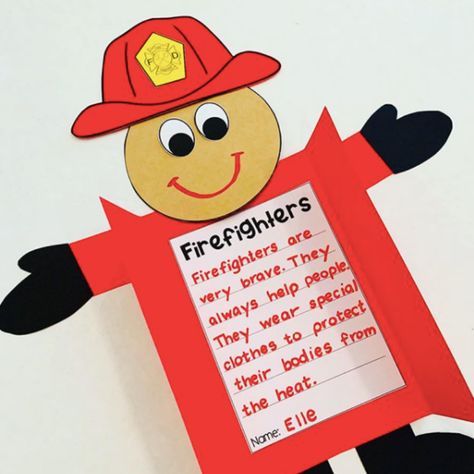 Are you looking for preschool and Kindergarten appropriate activities for Fire Prevention Week? This post has everything you need! October is Fire Safety Month and Fire Prevention Week! Your students will enjoy writing about community helpers like firefighters, making a printable firefighter craft, firefighter labeling, a printable firefighter hat, fire safety writing, and more! Fire Prevention Week Activities, Community Helpers Activity, Tractor Crafts, Fire Safety Theme, Labor Day Crafts, Community Helpers Crafts, Fire Safety Activities, Firefighter Crafts, Shark Activities