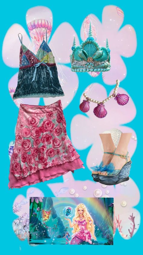 Barbie Mermaid Fairytopia inspired outfit! 🧜🏻‍♀️ #barbie #barbieaesthetic #barbiecore #barbiegirl #outfit #outfitcollage #outfitboard #style #fashion #styleinspo #fashioninspo #movie #mermaid #mermaidcore #mermaidaesthetic #y2k #y2kaesthetic #y2kfashion #fairycore Mermaidcore Outfit, Y2k Mermaid, Barbie Mermaid, Outfit Barbie, Barbie Fairytopia, Mermaid Aesthetic, Outfit Collage, Mermaid Party, Fairy Core