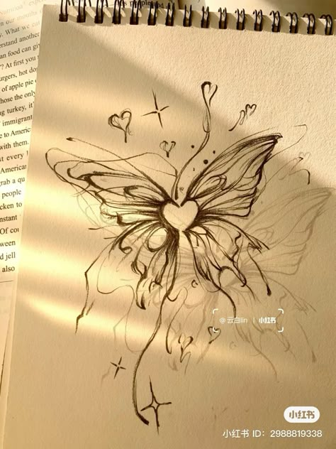 xiaohongshu butterfly pencil drawing sketch art inspo tattoo idea Butterfly Sketch, Meaningful Drawings, Butterfly Drawing, Easy Doodles Drawings, Drawings Sketches Simple, Easy Drawings Sketches, Book Art Diy, Doodles Drawings, Mini Drawings