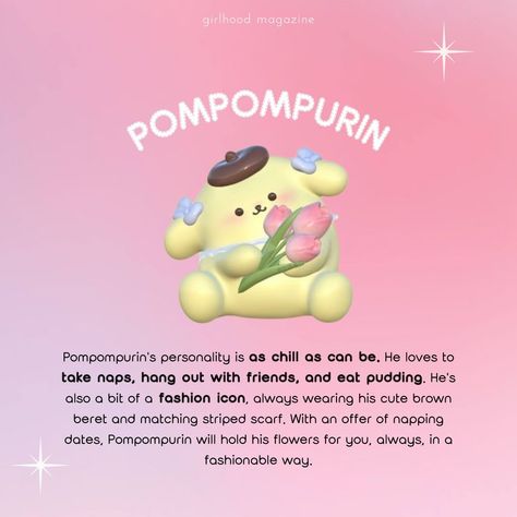 a lil something fun on girlhood mag today ~ which sanrio character are you? swipe to see which character best represents you and your personality! design by @kimmeratsu . . . #sanrio #sanriocore #sanriocharacters #sanriocollection #sanrioplush #sanriofriends #hellokittycore #pompompurin #mymelodyandkuromi #mymelody #mymelodyedit #cinnamoroll #cinnamorollsanrio Sanrio Characters Personalities, Sanrio Stuff, Sanrio Characters, Instagram A, How To Introduce Yourself, Hello Kitty, Pom Pom, Kitty, Magazine