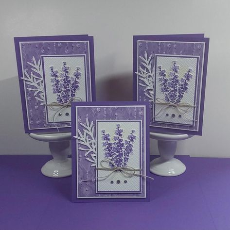 Note Cards set of 3 With Envelopes, A2 Cards, Purple Tones, Handmade Greeting Cards, Embossed Cards, Blank Cards, All-occasion Card - Etsy Lots Of Lavender Stampin Up Cards, Stampin Up Birthday Cards For Women Fancy Fold, Painted Lavendar Su Cards, Su Painted Lavender Cards, Stampin Up Painted Lavender, Stampin Up Perennial Lavender, Folded Cards Ideas, Painted Lavender Stampin Up Cards, Lavender Bundle