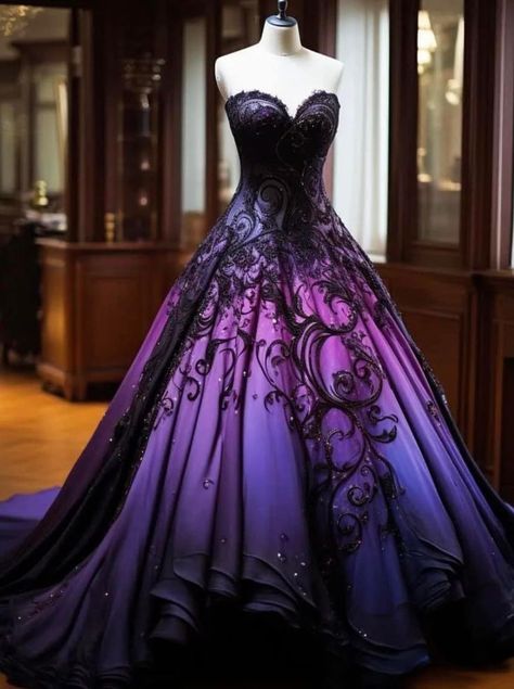 Purple Aesthetic Prom Dress, Red And Purple Wedding Dress, Gothic Purple Wedding Dress, Black And Purple Prom Dress, Purple And Black Prom Dress, Purple And Black Wedding Dress, Black And Purple Wedding Dress, Dark Prom Dress, Black And Purple Wedding