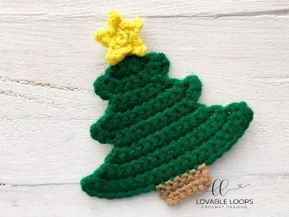 Christmas Tree Coasters Crochet, Christmas Applique Crochet, Crochet Christmas Tree Applique, Crochet Applique Patterns Free Simple, Tree Applique Pattern, Crochet Xmas Tree, Christmas Tree Yarn, Crochet Pattern Christmas Tree, Christmas Tree Crochet Pattern