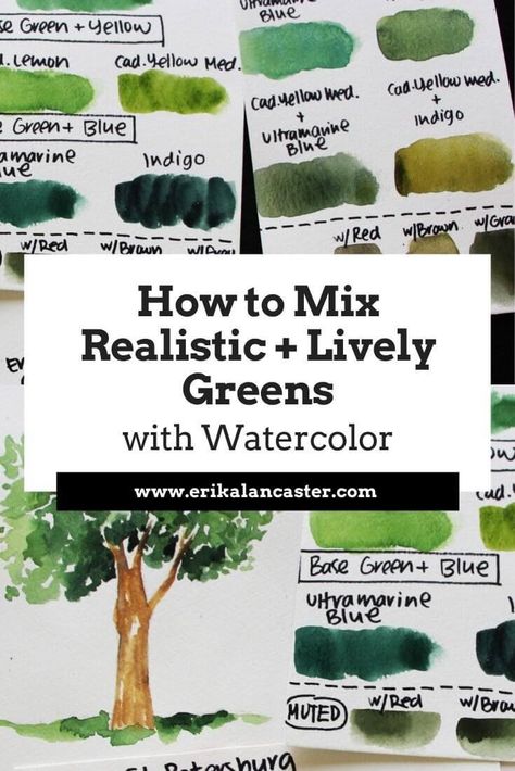 Must-know strategies for mixing natural, lively greens with watercolor. Great full class for beginners! #watercolourforbeginners #watercolourgreenery #howtomixgreencolor #watercolorhowtobeginner Watercolor Color Mixing, Watercolor Blending, Botanical Art Drawing, Watercolor For Beginners, Beginner Drawing Lessons, Beginner Drawing, Mixing Colours, Colour Psychology, Watercolor Mixing