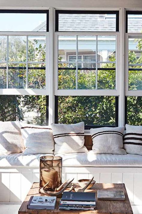 These enclosed porch ideas will give you plenty of inspiration when designing your own four season porch, screened-in porch, or sunroom. #details #easyhomedecorideas #homedecorinspiration #homeimprovementideas #marthastewart Screen Porch Storage Ideas, Outdoor Bonus Room Ideas, Enclosed Porch Ideas, Porch Appeal, Sunroom Porch, Small Patio Spaces, Enclosed Porch, Trim Ideas, Enclosed Porches