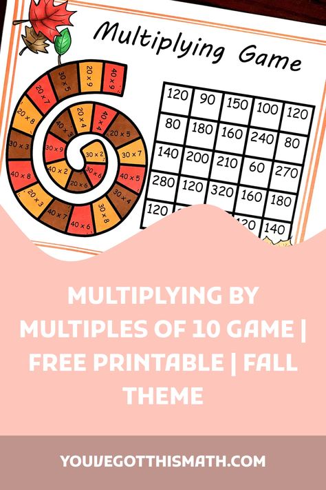 Multiplying by Multiples of 10 This free, no-prep fall game gets children multiplying by multiples of 10. Have fun working on multiplying one-digit whole numbers by multiples of 10 in the range 20-90! I love simplicity and I love creating math games to help children practice their math skills. This … Multiplying By Multiples Of 10, Whole Numbers, Fall Games, Bingo Board, Multiplication Facts, The End Game, Fall Theme, Math Facts, Simple Game