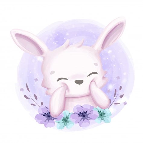 Baby rabbit with flowers watercolor | Premium Vector #Freepik #vector #watercolor #baby #flowers #cartoon Rabbit With Flowers, Flowers Cartoon, Boat Cartoon, Deer Cartoon, Panda Illustration, Baby Rabbit, Baby Shower Purple, Adorable Nursery