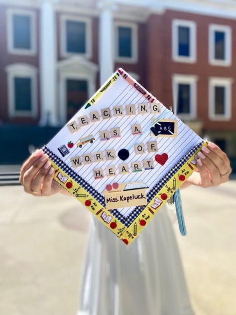 Teacher, education Early Childhood Education Cap Ideas, Teacher Graduation Stole, Elementary Education Graduation Cap, Teacher Grad Caps, Graduation Cap Teacher, Spongebob Graduation, Graduation Cap Decoration Teacher, Spongebob Graduation Cap, Cap And Gown Ideas