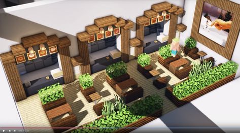 Minecraft Outdoor Restaurant, Minecraft Food Court, Minecraft Shopping Center, Grocery Store Minecraft, Minecraft Restaurant Interior, Minecraft Farmers Market, Minecraft Restaurant Ideas, Cute Minecraft Shops, Museum Minecraft