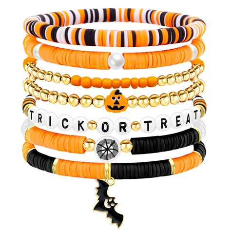 PRICES MAY VARY. Unique Holiday Spirit: These Halloween bracelets are designed to capture the essence of the spooky season, featuring iconic Halloween-themed symbols like skulls, spider webs, bat and pumpkins. They're perfect for adding a touch of festive flair to any outfit during Halloween.The Halloween Bracelets Bulk comes in a range of vibrant colors, including white, orange & black. These colors are associated with Halloween, adding to the festive spirit and making the beaded bracelets visu Halloween Inspired Bracelets, Cute Halloween Accessories, Halloween Bracelets Diy, Halloween Themed Bracelets, Halloween Bracelets Ideas, Halloween Clay Bead Bracelet Ideas, Halloween Bracelet Patterns, Halloween Bracelet Diy, Spooky Bracelet