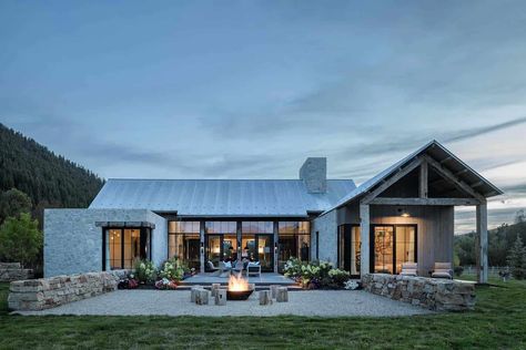 Inside a dreamy Idaho mountain home with modern and rustic details Contemporary Ranch Home, House Mediterranean, 2023 Picture, Dark Countertops, Custom Light Fixtures, Antique Flooring, Ranch Home, Mountain Homes, Sun Valley