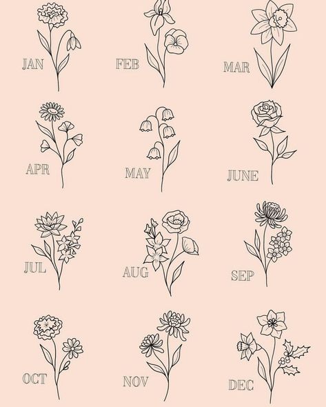 September Flower Tattoo Birth Month, Birthflower Zodiac Tattoo, January Tattoo Ideas, July Tattoo Ideas, December Flower Tattoo, November Flower Tattoo, May Tattoo, November Birth Flower Tattoo, May Birth Flower Tattoo