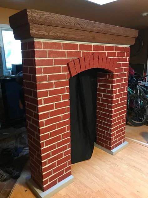 Build a Fireplace Prop for the Stage: 7 Steps (with Pictures) Fireplace Set Design Theatre, Classroom Fireplace Diy, Diy Fireplace Backdrop, Theater Set Design Diy Stage Props, Build A Fake Fireplace, Stage Fireplace, Styrofoam Fireplace, Fake Fireplace Ideas Diy, Prop Fireplace