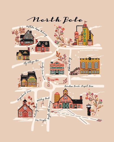 Christmas Map Illustration, Bloxburg North Pole, North Pole Christmas Decor, North Pole Map, Map Inspiration, Santa Claus Village, Village Map, Map Creator, Art To Make