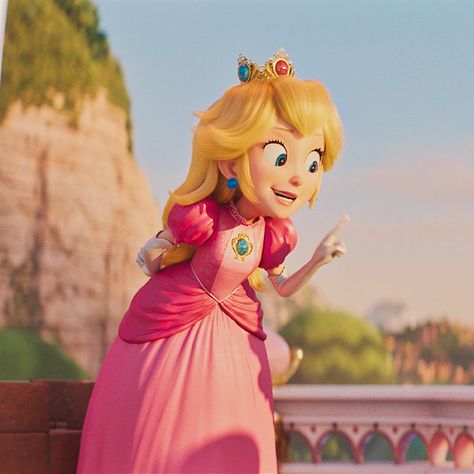 Peach, voiced by Anya Taylor Joy, in the “Super Mario Bros Movie” (2023). Princess Peach And Mario Matching Pfp, Mario And Peach Pfp, Mario And Peach Pfp Matching, Princess Peach Matching Pfp, Princess Peach Game, Princess Peaches, Blueberry Girl, The Super Mario Bros Movie, Super Mario Bros Games