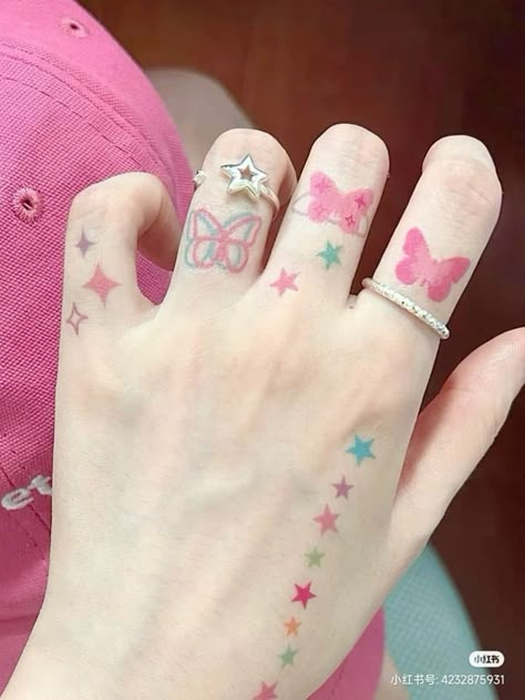 Purple Tattoos, Stickers Colorful, Rh Fits, Pink Tattoo, Funky Tattoos, Cute Tattoo, Blue Tattoo, Kawaii Tattoo, Cute Little Tattoos