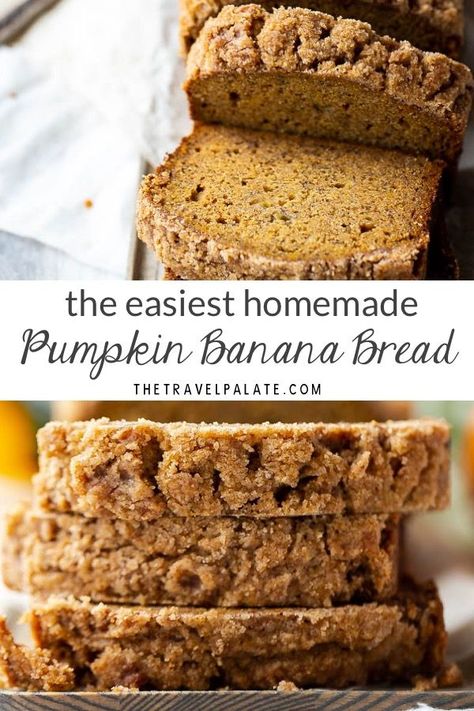 Easy and simple Pumpkin Banana Bread! Your family will love the quick bread because it so moist and homemade! Great combination of banana and pumpkin flavor! Pumpkins Banana Bread, Banana Pumpkin Bread Vegan, Pumpkin Bread Banana, Best Pumpkin Banana Bread, Bananas Pumpkin Bread, Banana Bread Pumpkin Recipe, Banana And Pumpkin Bread, Pumpkin Banana Cake Recipes, Pumpkin Banana Walnut Bread