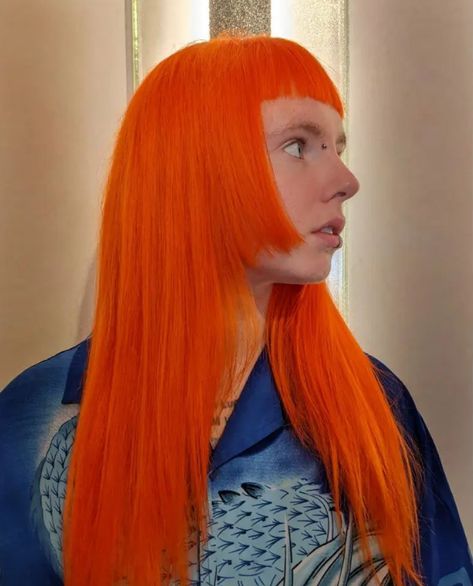 Vivid Orange Hair, Neon Orange Hair, Hime Haircut, Orange Hair Dye, Fire Hair, Neon Hair, Shag Hairstyles, Hair Creations, Hair Collection