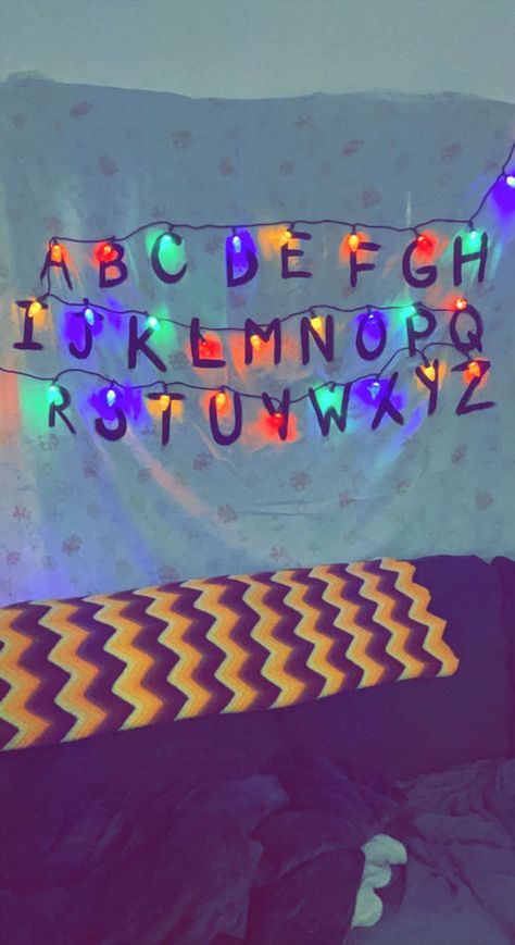 Stranger Things Alphabet Wall, Stranger Things Alphabet, Stranger Things Christmas, I Did A Thing, Vintage Christmas Lights, Alphabet Wall, Black Paint, A Thing, Dollar Tree