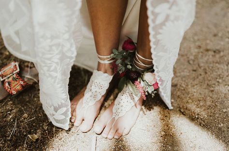 lace cuffs Bonfire Wedding, Barefoot Bride, Ski Wedding, Country Wedding Flowers, Riverside Weddings, Wedding Flowers Hydrangea, Beach Wedding Sandals, Simple Wedding Flowers, Beach Wedding Shoes