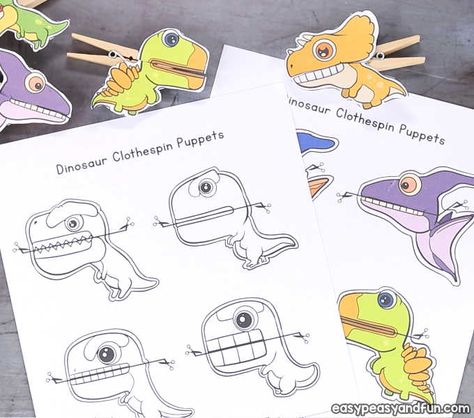 Dinosaurs Clothespin Puppets - Printable Paper Craft - Easy Peasy and Fun Clothespin Puppets, Dinosaur Crafts Kids, Dinosaur Crafts Preschool, Puppet Template, Dinosaur Puppet, Dinosaurs Preschool, Papercraft Printable, Bone Crafts, Dinosaur Activities