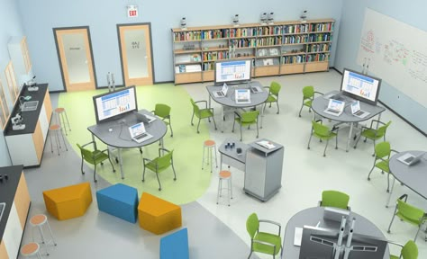 #STEM Lab by Paragoninc.com #21stcenturyclassroom Stem Lab Design, Udl Classroom, 21st Century Classroom Design, Computer Lab Design, Educational Furniture, Innovative Classroom, Elementary Computer Lab, Classroom Desks, Library Renovation